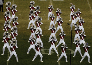 marching band horn line performing